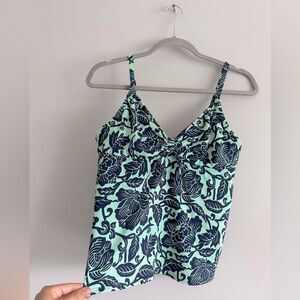 Lands' End Blue Floral Swim Top